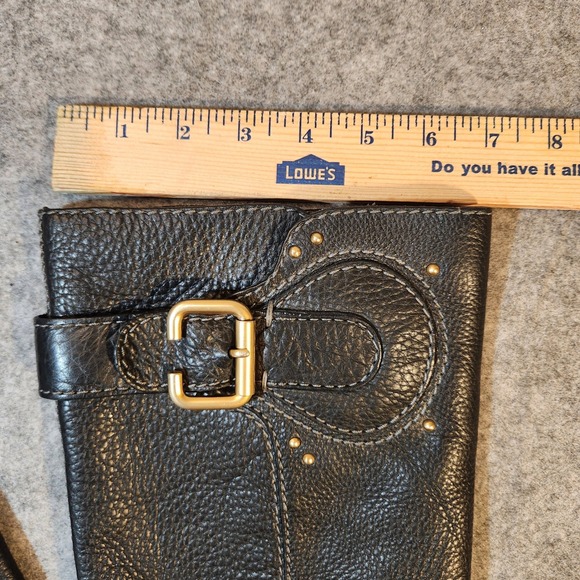 Chloé Black Leather Riding‎ Boots Gold Buckle Detail Women's Size 38 EU 8 US - Picture 3 of 7